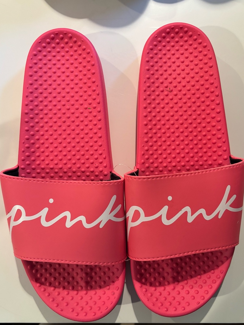 Pink Script Logo Slide Sandals